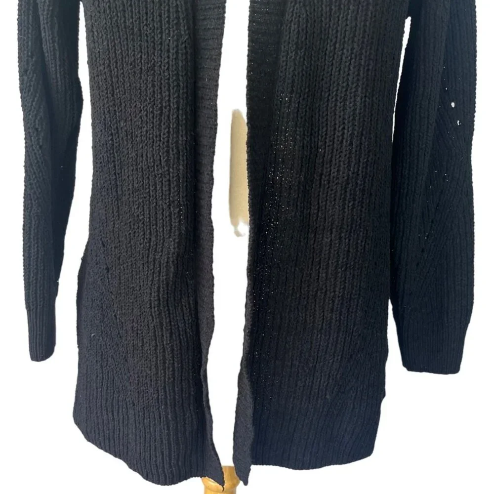 Members Mark Cardigan Chenille Sweater Womens Medium Black Open Front - Picture 4 of 7